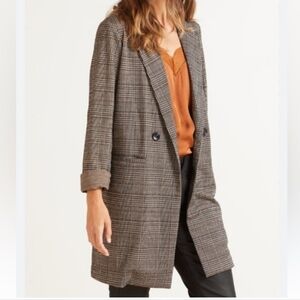 Sanctuary Carlton Brown Plaid Long Knit  Blazer Coat